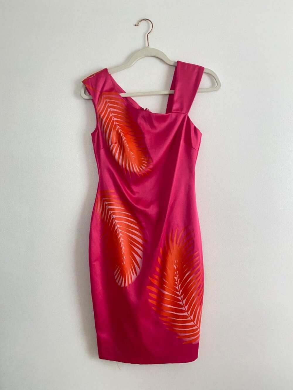 NWT Cache Pink Tropical Print Asymmetrical Sleeveless Sheath Dress Size 0